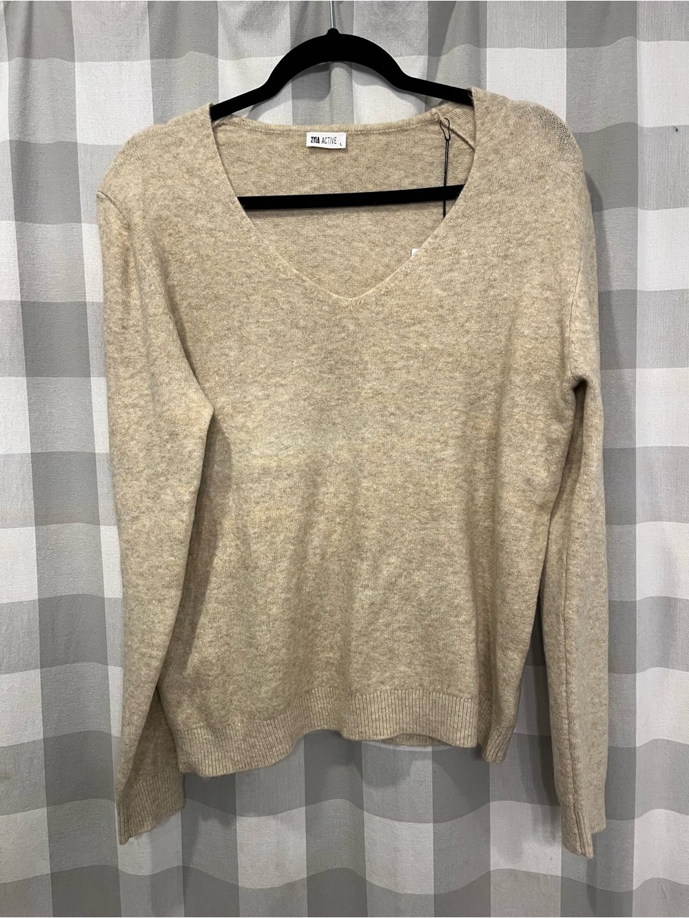 ZYIA Women's V-Neck Sweater in Light Tan